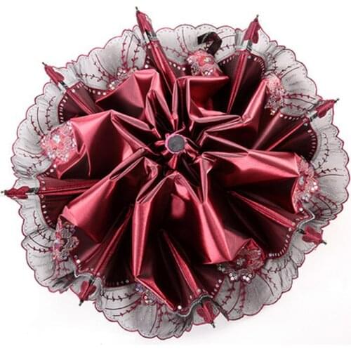 Beautiful Women Lace Umbrella Anti UV Black Coating Parasol 3 Folding Sun Rain Umbrella Adult Princess Lace Umbrella