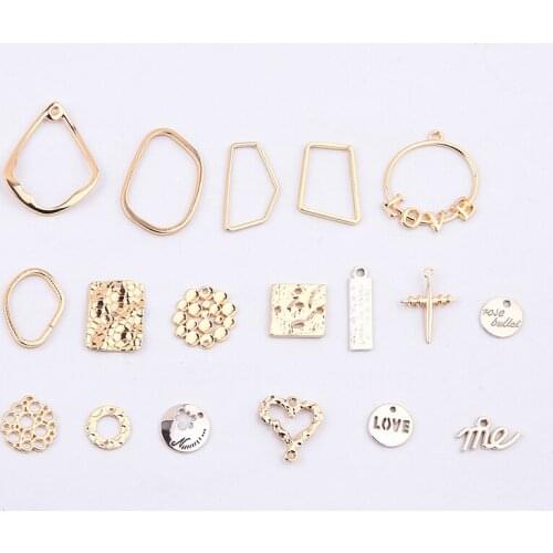 10pcs Vintage Geometric Earrings For Women Hollow English Letter Alloy Pendant Ear Pin Material Diy Handmade Jewelry Accessories