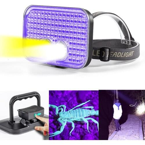 111 LED Headlamp 395nm Scorpion lamp Handheld UV Yellow LED Searchlight Bee-catching Camping Head Torch Light 4 Modes