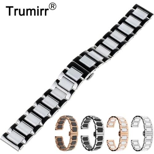 18mm 20mm 22mm Ceramic Watch Band for Seiko Butterfly Buckle Wactchband Replacement Strap Wrist Belt Bracelet Black Gold White