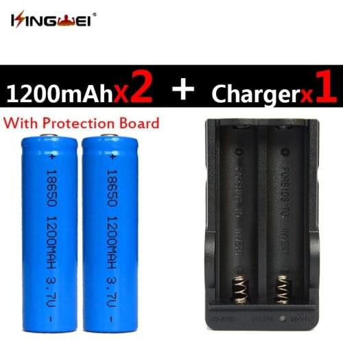 2Pcs Protected 18650 battery 3.7v 1200mAh rechargeable Li-ion battery +one charger for flashlight double charger EU/US plug