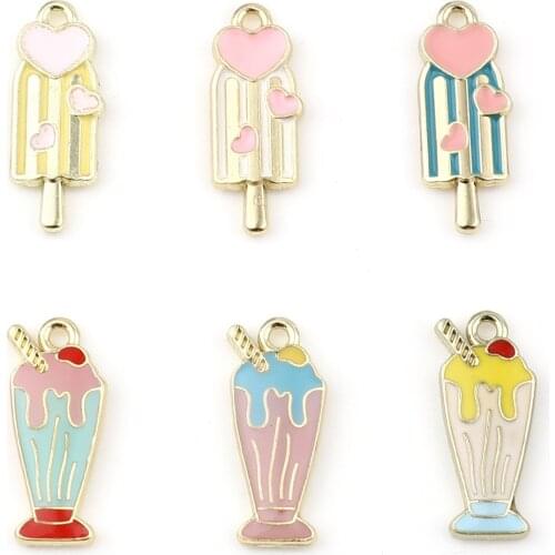 5 PCs Hot Summer Ice Lolly Charms Pendant For Necklace DIY Zinc Based Alloy Charms Colorful Enamel Charms Findings 22mm x 9mm