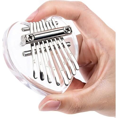 8-Key Mini Kalimba Thumb Piano Transparent Acrylic Heart Shape Kalimba WHShopping