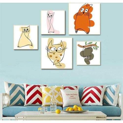 Abstract Stylish Cute Cat Canvas Painting Wall Art Posters and Prints Picture for Kids Room Living Room Home Decor Free Shipping