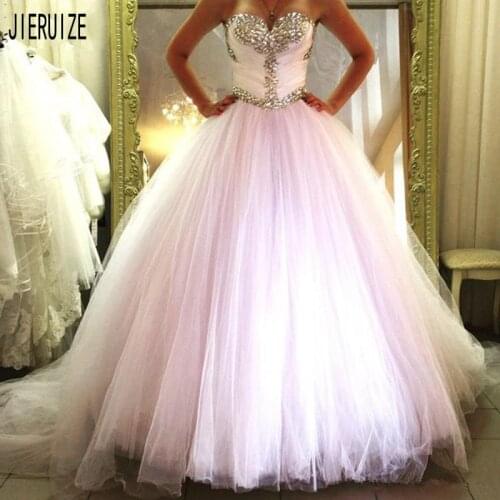 JIERUIZE Shiny Backless Wedding Dresses Sweetheart Neck With Crystal Ball Gown Bridal Dresses Vestido De Noiva Wedding Gowns