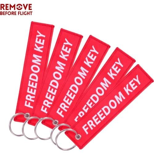 5PCS Keychain Freedom Key Chains Freedom Key Chain for Cars Red Embroidery Motorcycle Key Ring Jewelry llavero Aviation Gift OEM