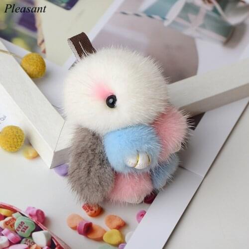New Cute Rabbit Keychain Real Mink Fur Cute Plush Bunny Rabbit Keychain Women Bag Car Key Keyring Pompon Pendant Accessories