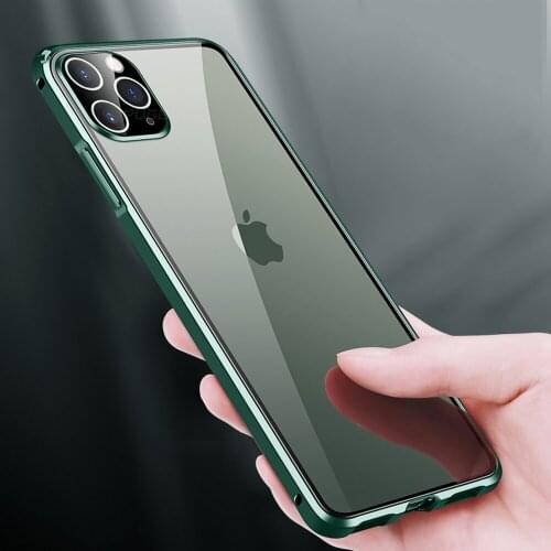 Case on For iPhone 11 Pro MAX Shockproof Transparent Tempered Glass Case phone cases for iphone 11 Luxury Square metal frame