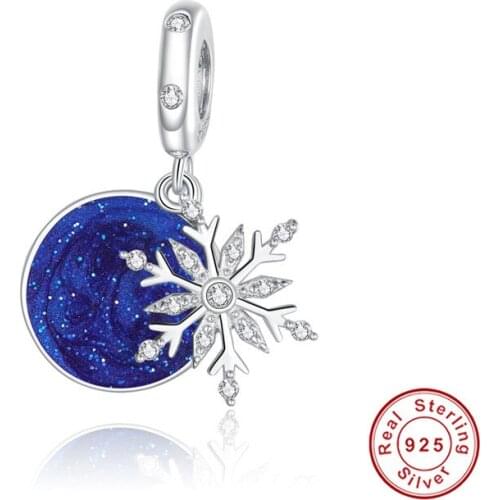 DECORAL 100% 925 sterling silver snowy night sky pendant enamel charm fit fashion bracelet DIY making woman jewelry gift