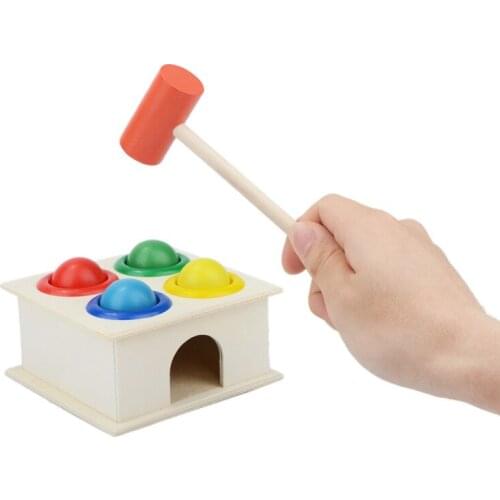 Kids Montessori Wooden Toy Wooden Hammering Ball Hammer Box Children Fun Playing Hamster Game Kids Early Educational Toys Gifts