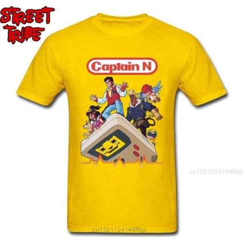 Captain N T Shirt New Men Tshirt 100% Cotton Super Merio Tees Summer Yellow Tops For Male Cartoon Comic Game T-shirt HeMan