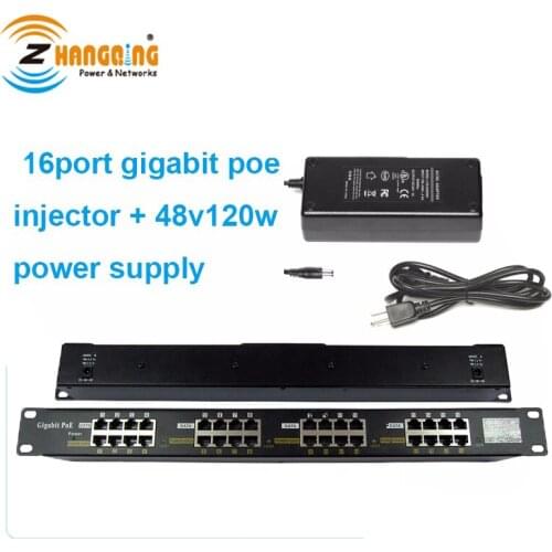 Gigabit Passive PoE 16 Port Power over Ethernet PoE Injector for 802.3af Devices with 48 Volt 120 Watt Power Supply For MikroTik