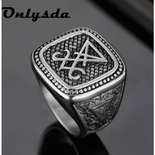 Gothic 316L Stainless Steel Sigil of Lucifer Signet Ring Sigil of Lucifer Satan Seal Anel for Men Male Punk Biker Jewelry