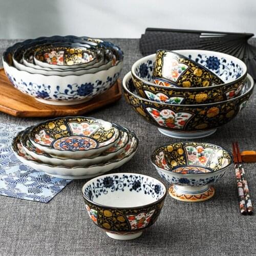Flowers Series Ceramic Tableware, on-glaze Colored Ribbon, Gilded Ceramic Plate, Japanese Bowl Plates and Bowls Tableware