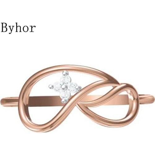 Byhor Solid 14K White+Rose Gold 0.032ct H/SI Natural Diamonds ring Women Fine Jewelry Trendy Wedding Band Diamond кольцo кольцa