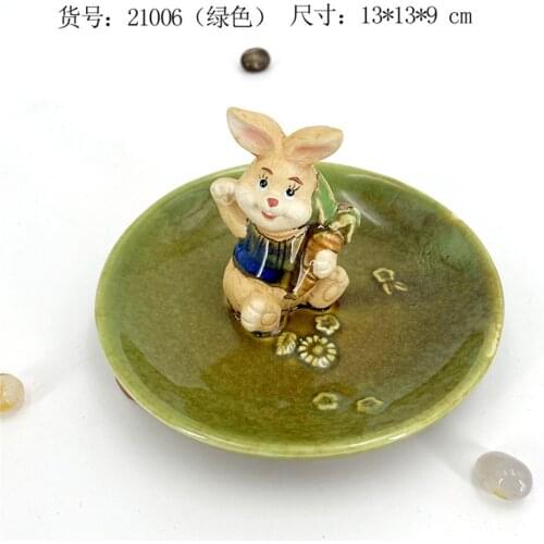 Rabbit Round Shape Ceramic Handicraft Living Room Desktop Decoration Craft Storage Tray Ashtray Soap Box Home Decor Accessories