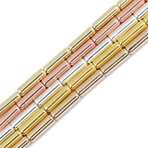 JHNBY Gold Silvers Long Cylinder Hematite Natural Stone 13x4mm Round Spacer Loose Beads For Jewelry Making Diy bracelet Findings