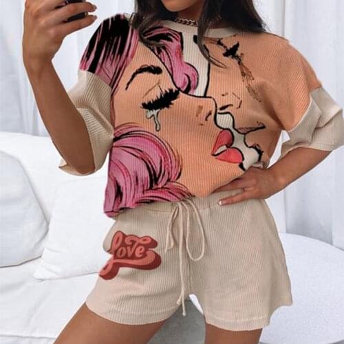 Face Print Short Casual Suit Jacket Shorts Fashion Pit With Face Abstract Print Short Sleeve Summer Suit For Women Clothing