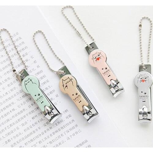 Stainless Steel Curved Nail Clippers Cute Cartoon Meow Cat Cactus Pedicure Manicure Trimmer Portable Scissor With Keychain #11