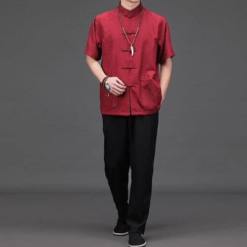 Summer Cotton Chinese Style Oversize Comfortable Tang Suits Mens Cozy Oriental Mens Clothing Large Sizes Han Mandarin Kongfu Set