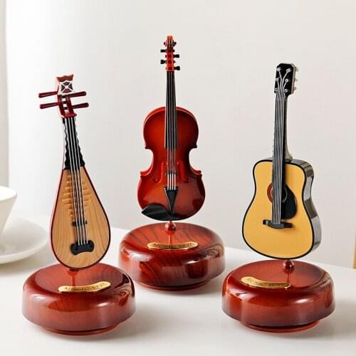 Literary Classical Style Creative Rotating Lute Guitar Violin Music Box Music Box Table Table Presents Birthday