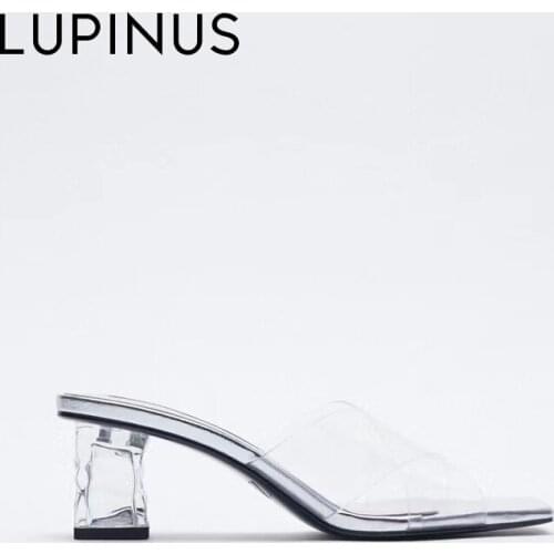 LUPINUS Fashion Transparent Women High-Heeled Sandals 2021 New Chic Pumps Open Toe Women Muller Shoe Crystal Heel Women Shoe