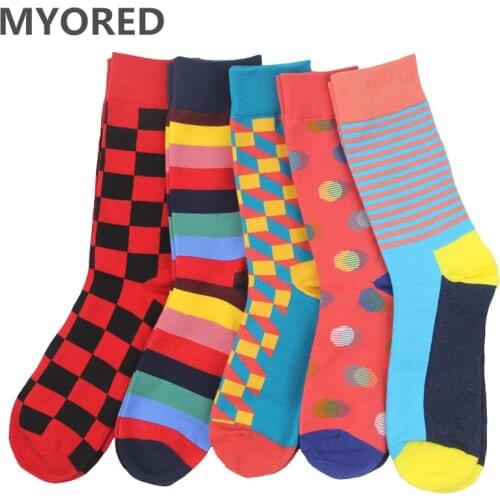 MYORED 2018 fashion free shipping combed cotton brand new men socks colorful dress socks wedding sock business sock 5 pairs/Lot