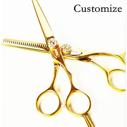 Customize Upscale Germany 440c 6 & 5.5 inch hair scissors set cutting barber make up tools thinning shears hairdressing scissors