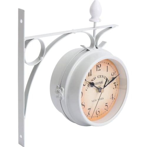 1PC European-Style Antique Wall Clock White Iron Hanging Clocks Double-Sided Classic Clock For Home Office Decor