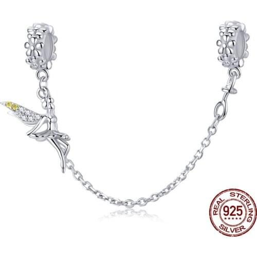 New hot sale 100% 925 sterling silver fairy silicone safety chain fit Pandora bracelet charm beads original jewelry making