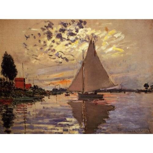 Landscapes art Sailboat at Le Petit Gennevilliers by Claude Monet oil paintings canvas High quality hand-painted
