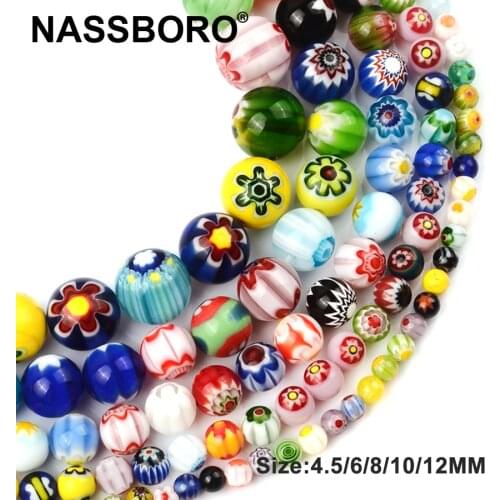 High Quality Flower pattern Beads 6/8/10/12mm Colorful Beads Round Shape Glazed Glass Lampwork Beads for Jewelry Making DIY