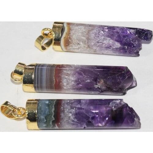 Natural stone pendulum long pendants amulet female raw purple quartz Cylinder column geode druzy crystal spiritual big polish