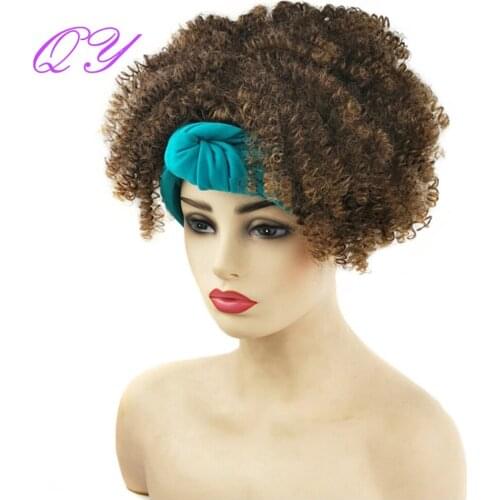 Headband Synthetic Womens Wig Short Linen Afro Kinky Curly Wig Nature Soft Fluffy Style Adjustable Size Women Wig Hair Tie 2021