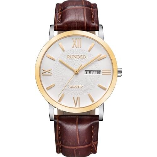 RUNOSD Mens Watch Luxury Calendar Week miyota Quartz Movement Sapphire Crystal Cowhide Strap 5132G