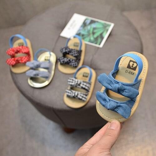 Summer Baby Girls Shoes Sandals Cotton Fabric Breathable Anti-Slip Striped Dot Bow-Knot First Walkers Toddler Soft Soled Shoes