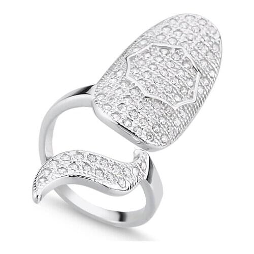 Silverlina Silver Zircon Stone Pattern Nail Ring