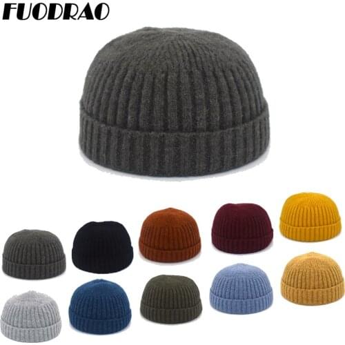 FUODRAO Women Brimless Hats Hip Hop Beanie Skullcap Street Knitted Hat Men Solid Pumpkin Portable Melon Cap Z2