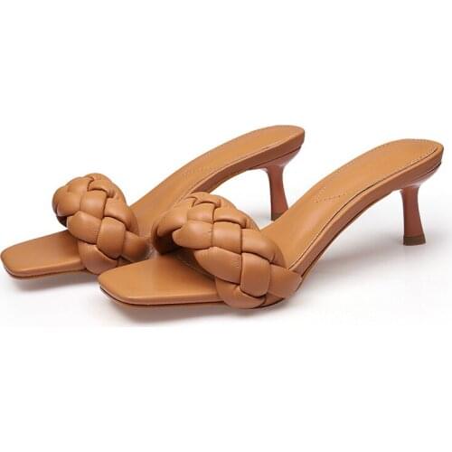 2021 Luxury Open Toe Slides Weave Leisure Summer Office Ladies Prom Slippers Women 7cm High Heels Shoes Womens Spring Sandals