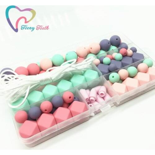 Teeny Teeth DIY Silicone Teething Necklace Kit Loose Beads,Color Pink,Mint,Light Pink,Tropical Lilac Beads,DIY Silicone Beads