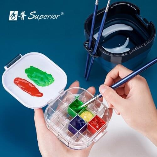 16Grids Folding Palette Wash Brush Bucket Pot Set Moisturizing Paints Storage Box for Watercolor Oil Painting Art Supplies