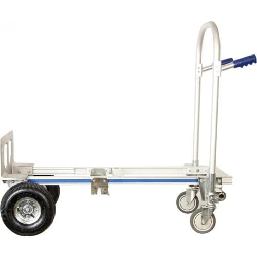 Aluminum Alloy Folding Shopping Cart with Rubber Wheels, Silver Color Lifting Trolley for Cargo Handling Can Load 660LBS