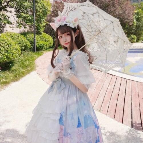 Sweet Kawaii Jsk Lolita Dress Women Vintage Victorian Gothic City Of Sky Sleeveless Lace Princess Tea Party Suspender Dresses