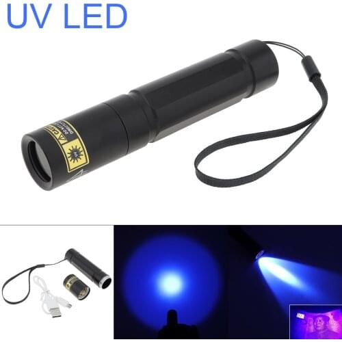 5W Mini UV Flashlight 365nm Ultra Violet USB Rechargeable Purple Lights for Carpet Pet Urine Detector