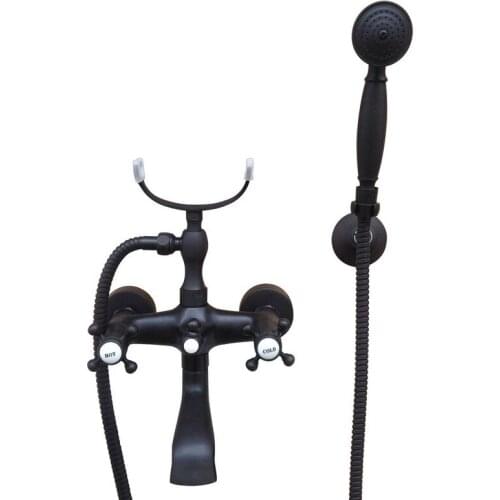 Bathroom Black Oil Rubbed Bronze Wall Mounted Clawfoot Tub Filler Faucet Handshower Two Cross Handles atf612
