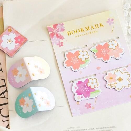 4PCS/Set Sakura Flowers Magnetic Bookmarks Books Marker of Page Student Stationery School Office Supply Fridge Magnet Gifts