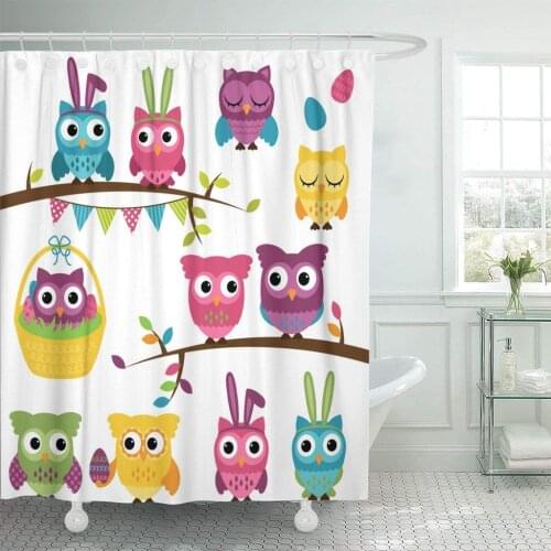 Candy Collection of Easter and Spring Owls Animal Chocolate Shower Curtain Waterproof Polyester Fabric 72 x 78 Inches Set