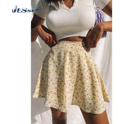 2021 Floral Print Boho Skirts Women Summer Party High Waisted Dress New Pleated Short Skirt Beach Sexy Mini Skirts XL For Female