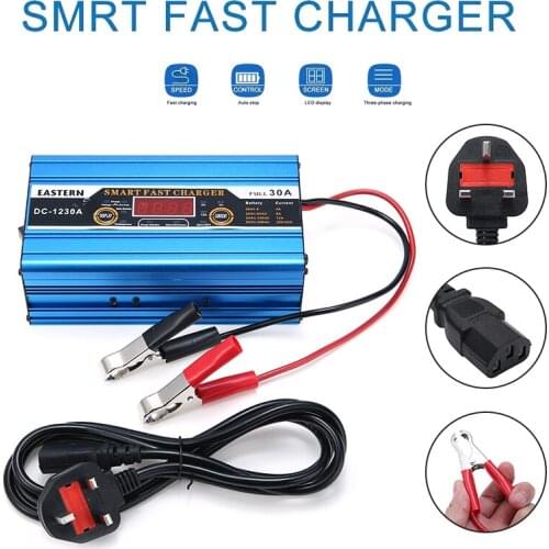 1pc Car Auto Intelligent 12V 30A Battery Charger Wet Gel MF CA EFB AGM Battery For Caravan RV ATV Boat Motorcycle UK Plug Tool