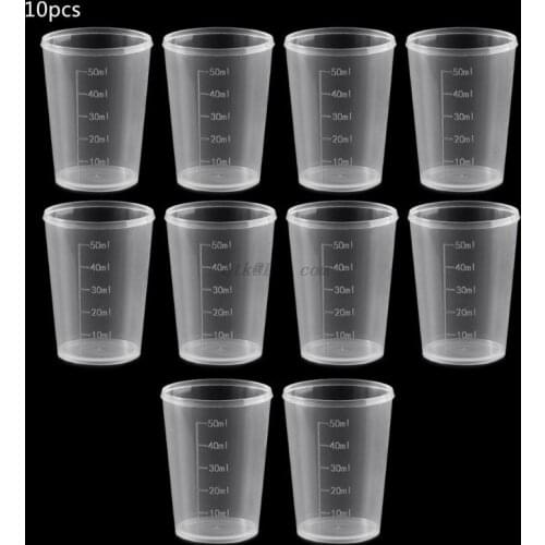 10Pcs 50ml Plastic Laboratory Bottle Lab Test Measuring Container Cups with Cap Plastic Liquid Measuring Cups